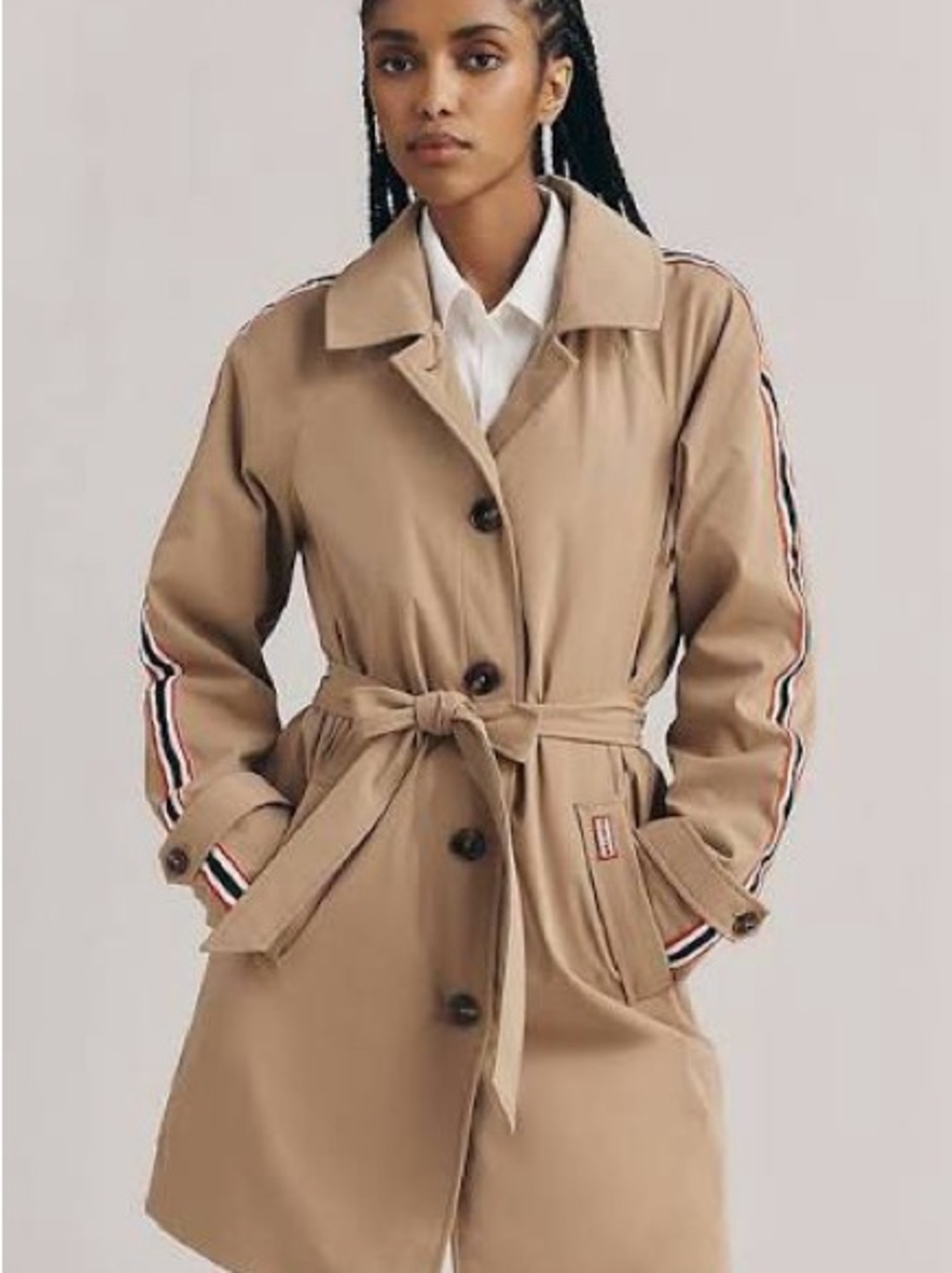 NWT HUNTER Sophia Sleeve Stripe Trench Coat ANTHROPOLOGIE XXL 2XL natural